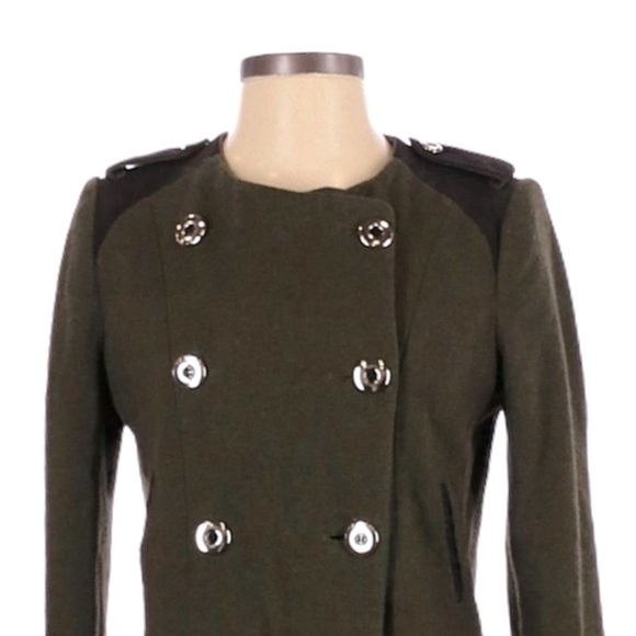 Plastic Island Peacoat Military Green Double Breasted Wool Coat Size S - Picture 2 of 11